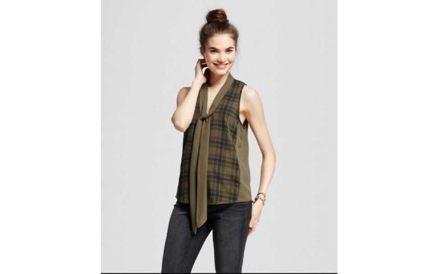  Juniors Women’s Tie Neck Tunic Green Tank Top, JC1940W368, SIZE SMALL