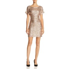 Molly Bracken Flutter-Sleeve Sequin Dress (Rustcopper, M)