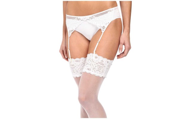  Sheer Embroidered Garter Belt (White, L)