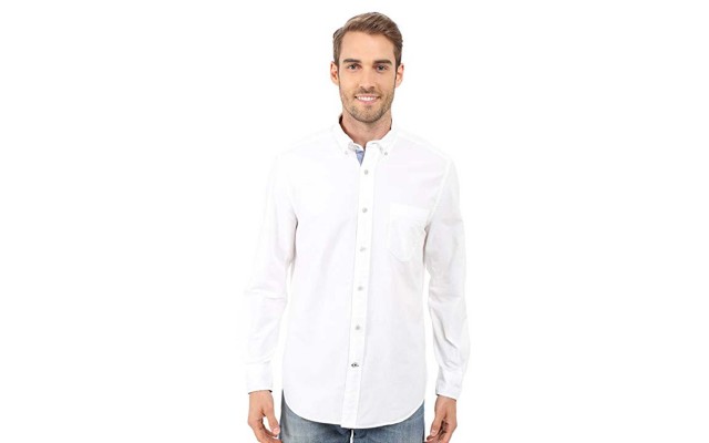  Long Sleeve Solid Oxford Shirt (Bright White, XXL)