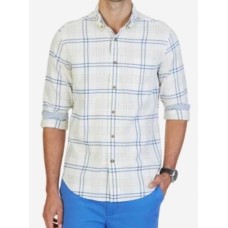 Nautica Men’s Classic Fit Coastal Plaid Shirt (Whitecap, S)