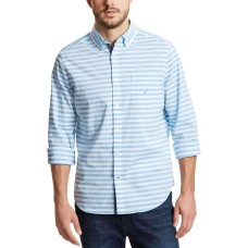 Nautica Men’s Classic Fit Horizontal Striped Shirt (Alaskan Blue, M)