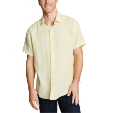 Nautica Men’s Short Sleeve Classic Fit Solid Linen Button Down Shirt (Sunshine,L)