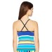  Women’s Sporty V-Neck W/Cross Back Tankini Top Swimsuit (Coastline Stripe-Cool, L)