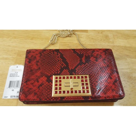 New  RED Ellie Medium Shoulder Flap Leather Clutch Bag