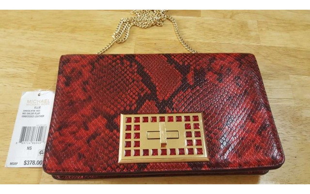 New  RED Ellie Medium Shoulder Flap Leather Clutch Bag