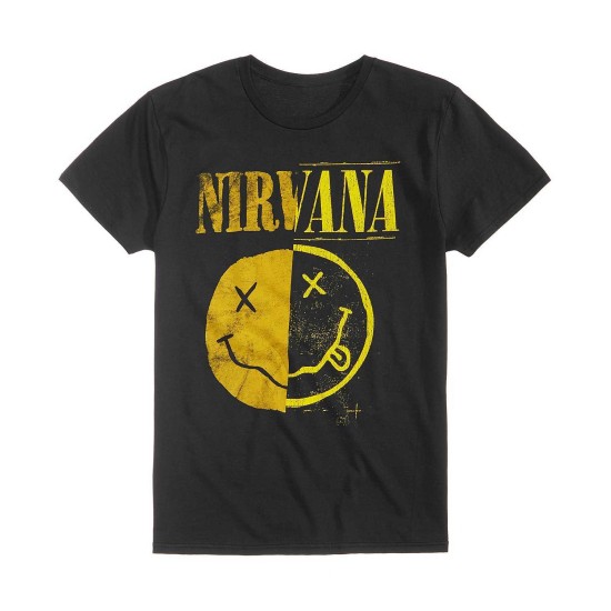  Men’s Nirvana Split Smiley Logo-Print T-Shirt