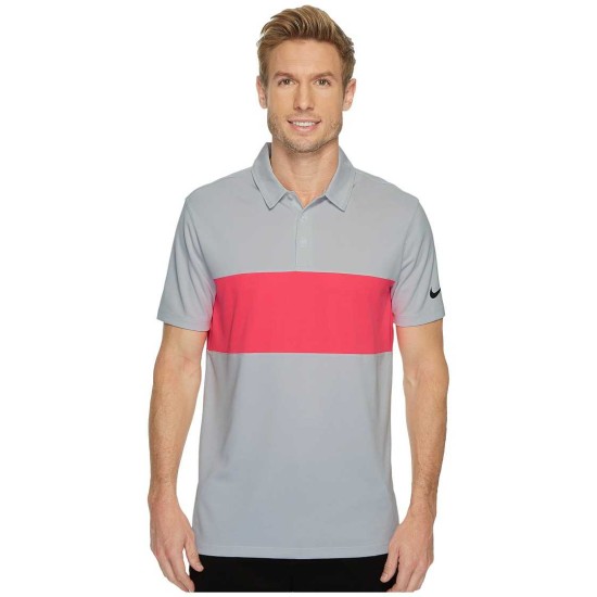  Golf Breathe Color Block Polo Men’s Short (Pink/Gray, S)