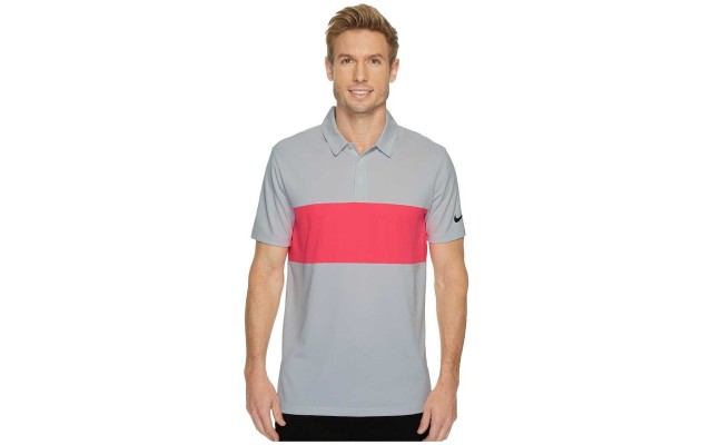  Golf Breathe Color Block Polo Men’s Short (Pink/Gray, S)