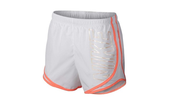  Metallic Logo Tempo Running Shorts (White, S)