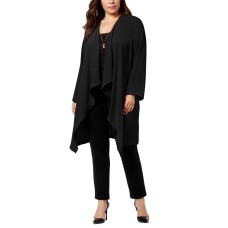 Nine West Plus Size Wide-Lapel Duster Jacket (Black, 3X)