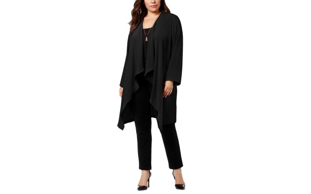  Plus Size Wide-Lapel Duster Jacket (Black, 3X)