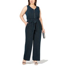 NY Collection Plus and Petite  Metallic Jumpsuit (Black/Turquoise, 2X)