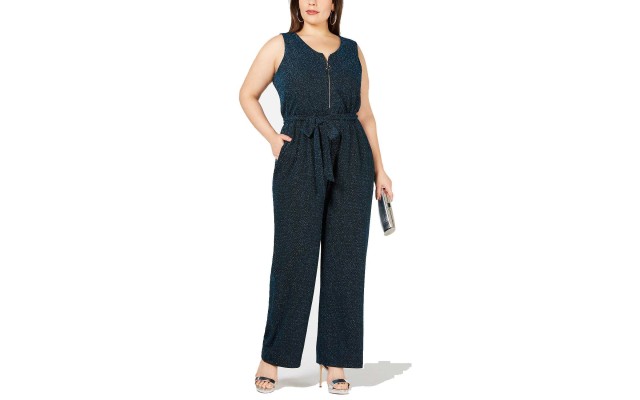  Plus and Petite  Metallic Jumpsuit (Black/Turquoise, 2X)