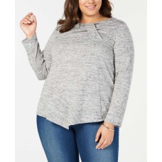 Ny Collection Plus Size Twist-Front Asymmetrical Top (Gray, 1X)