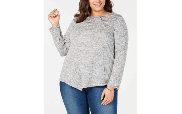  Plus Size Twist-Front Asymmetrical Top (Gray, 1X)