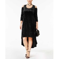 Ny Collection Plus Size Velvet Cold-Shoulder Dress (Black, 2X)