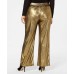  Plus Size Woman’s Metallic Striped Wide-Leg Pants (Gold, 3X)