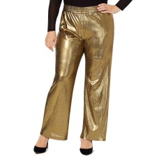 NY Collection Plus Size Woman’s Metallic Striped Wide-Leg Pants (Gold, 3X)