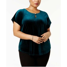 Ny Collection Plus Velvet Keyhole Top (Green, 1X)