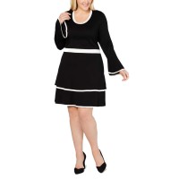 NY Collection Women’s Contrast-Trim Tiered Dress (Black, 3XP)