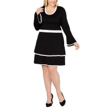 NY Collection Women’s Contrast-Trim Tiered Dress (Black, 3XP)