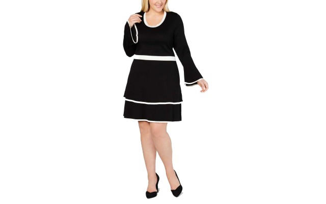  Women’s Contrast-Trim Tiered Dress (Black, 3XP)