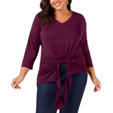 NY Collection Women’s Gathered-Front Top (Wine, 2X)
