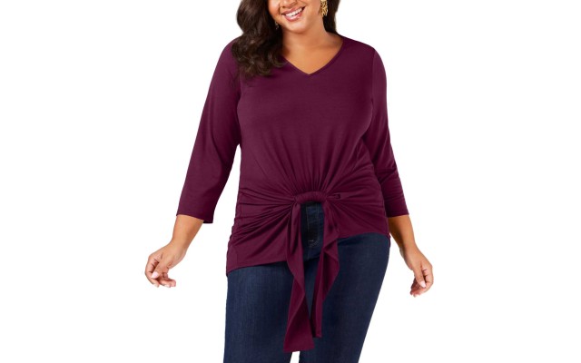  Women’s Gathered-Front Top (Wine, 2X)