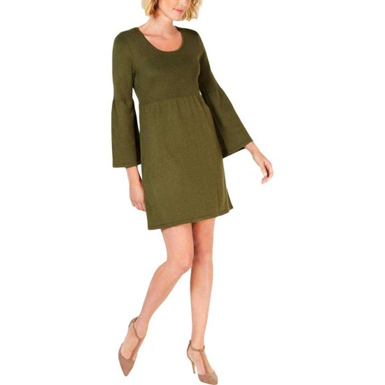  Womens Petites Bell Sleeves Scoop Neck Casual Dress (Green, PM)