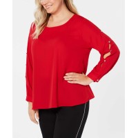 Ny Collection Women's Plus Size Embellished Cutout-Sleeve Blouse Tops