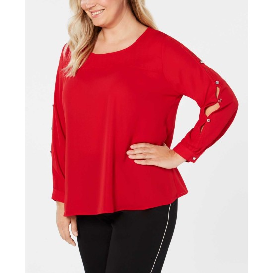  Women's Plus Size Embellished Cutout-Sleeve Blouse Tops