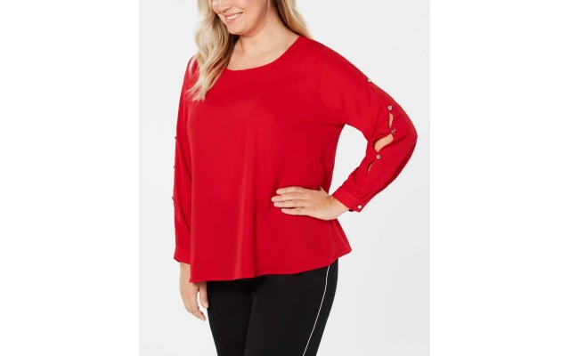  Women's Plus Size Embellished Cutout-Sleeve Blouse Tops