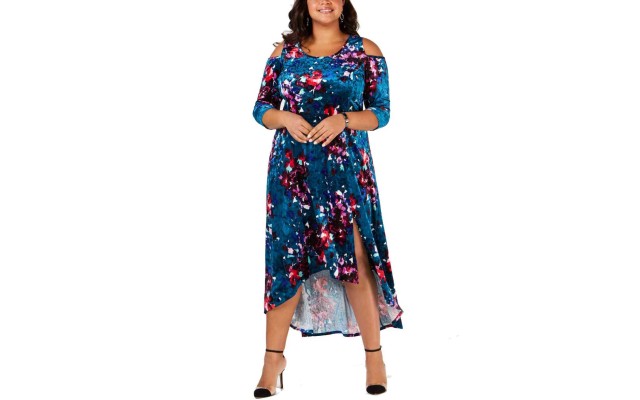  Women's Plus Size Printed Cold-Shoulder Dresses