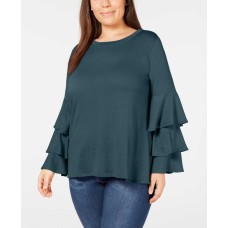Ny Collection Women’s Plus Size Ruffle-Sleeve French Terry Top (Blue, 1X)