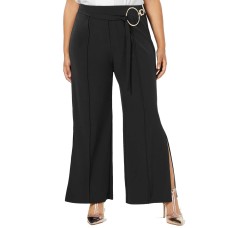 NY Collection Women’s Split-Leg Belted Pants (Black, 3X)