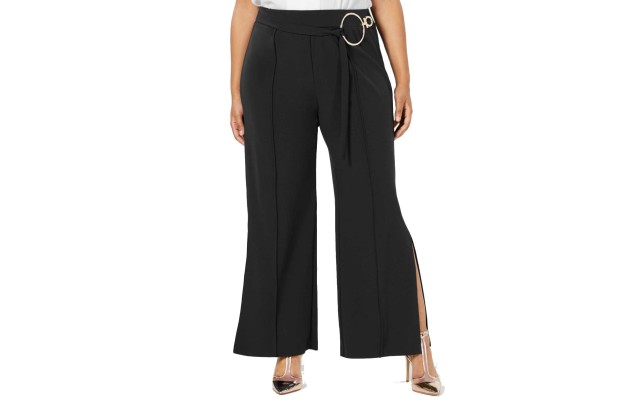  Women’s Split-Leg Belted Pants (Black, 3X)