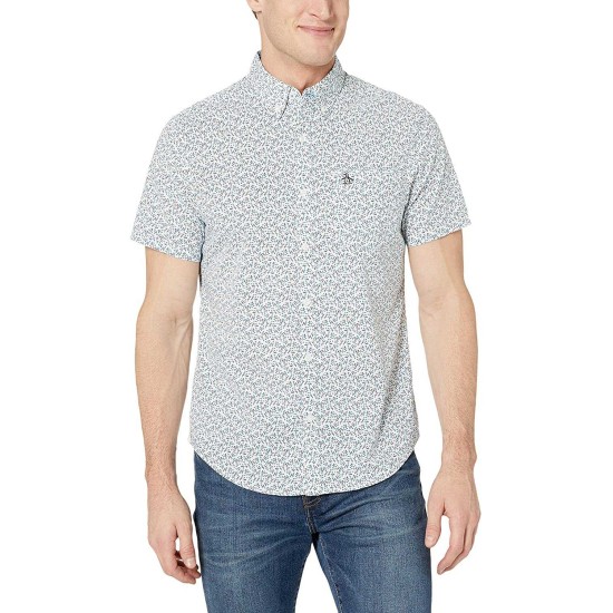  Men’s Stretch Ditsy Floral-Print Shirt (Bright White, XX-Large)