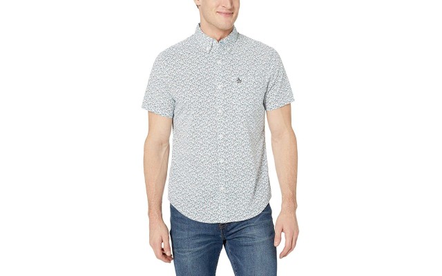  Men’s Stretch Ditsy Floral-Print Shirt (Bright White, XX-Large)