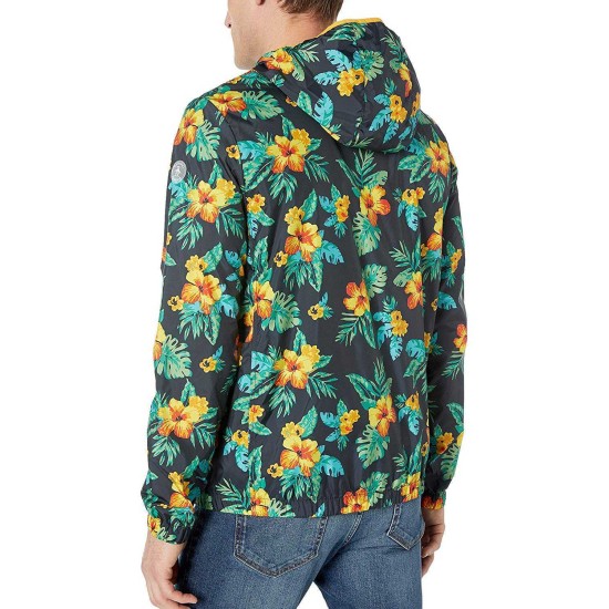  Men’s Tropical Floral-Print Hooded Windbreaker