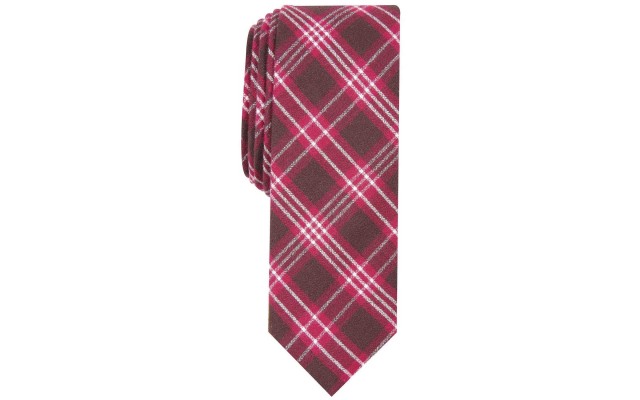  Men’s Yay Plaid Skinny Tie (Red)