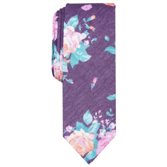 Penguin  Men’s Lynsey Skinny Floral Tie (Purple)