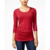  Juniors 3/4 Sleeve Ruched-Side Fine-Gauge Heather Beet Root Pullove L