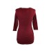  Juniors 3/4 Sleeve Ruched-Side Fine-Gauge Heather Beet Root Pullove L