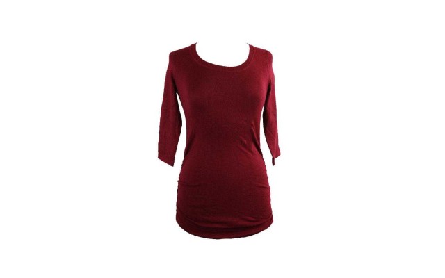  Juniors 3/4 Sleeve Ruched-Side Fine-Gauge Heather Beet Root Pullove L