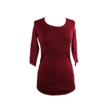 Pink Rose Juniors Red /-Sleeve Ruched-Side Fine-Gauge Pullover X-Small