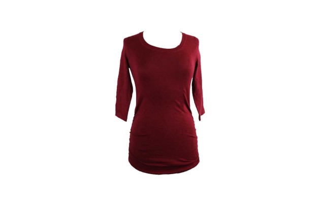  Juniors Red /-Sleeve Ruched-Side Fine-Gauge Pullover X-Small