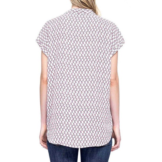  Henley Blouse Print Shirt With Front Chest Pocket