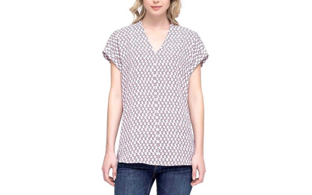  Henley Blouse Print Shirt With Front Chest Pocket