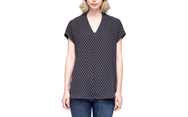  Henley Blouse Print Shirt With Front Chest Pocket
